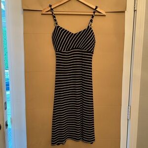 Vintage Cache Black and White Striped Midi Dress